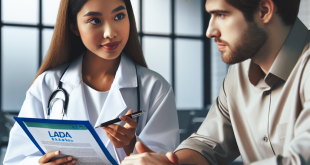 A doctor reviewing blood glucose results for LADA management.
