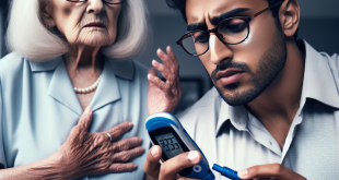 A physician explaining Alzheimer’s risk to a diabetic patient using a medical chart.