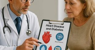 Doctor and patient discussing heart disease and diabetes management.