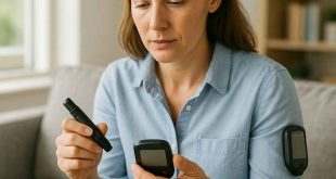 Doctor and patient reviewing insulin pump and glucose data for diabetes care