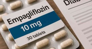 Pharmacist explaining Empagliflozin use for diabetes to patient at the counter