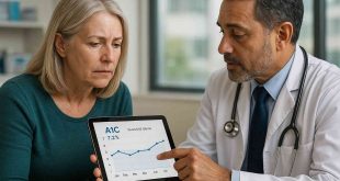 Patient and doctor reviewing A1C chart to discuss diabetes treatment in 2025