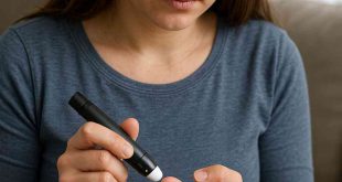 Glucose meter and insulin pen used by person with Type 1 diabetes