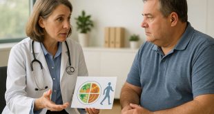 Clinician discussing lifestyle changes with diabetes patient