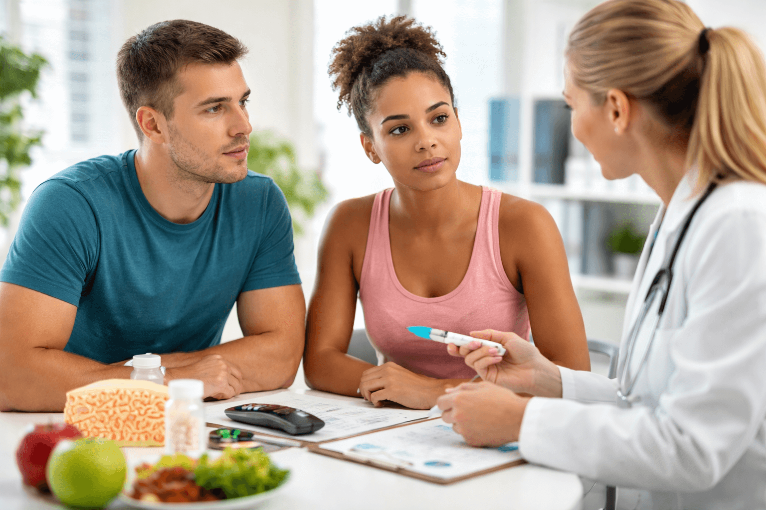 Young adults consulting with a physician about GLP-1 therapy for obesity and early metabolic risk management