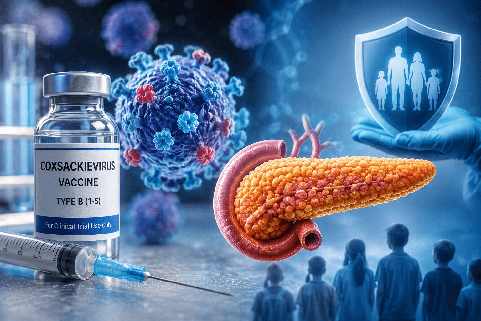 Coxsackievirus vaccine research exploring the potential prevention of type 1 diabetes by protecting pancreatic beta cells from viral triggers.
