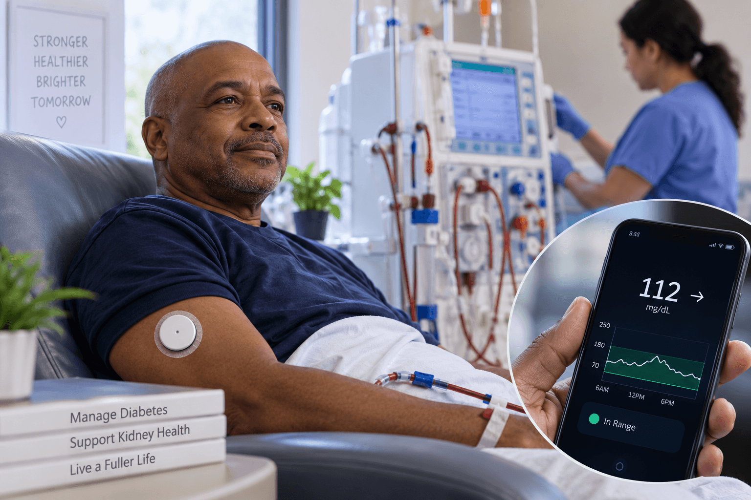 Patient with Type 2 diabetes using real-time CGM while receiving maintenance hemodialysis.