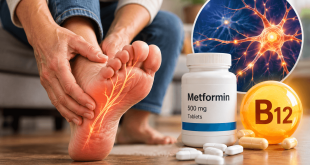 Person experiencing foot numbness associated with metformin B12 deficiency and possible diabetic neuropathy.
