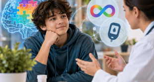 Young person with type 2 diabetes discussing care with a healthcare professional, representing neurodiversity, ADHD, autism, and personalized diabetes support.